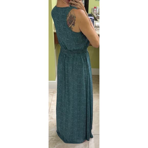 MICHAEL KORS Teal & Black Animal Print Sleeveless Pleated Maxi Dress Tie Waist M - Picture 6 of 7